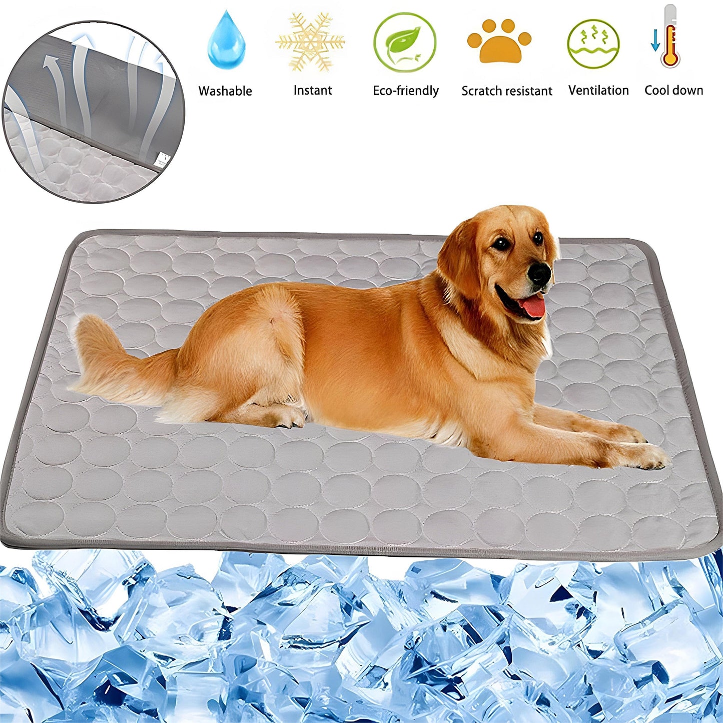 Dog Cooling Mat Cooling Pad for Pets Chilly Pad for Kennels, Crates, Cars, Indoor & Outdoor Ice Silk Mat Cooling Blanket Cushion Non-Toxic Breathable Sleep Bed Beach