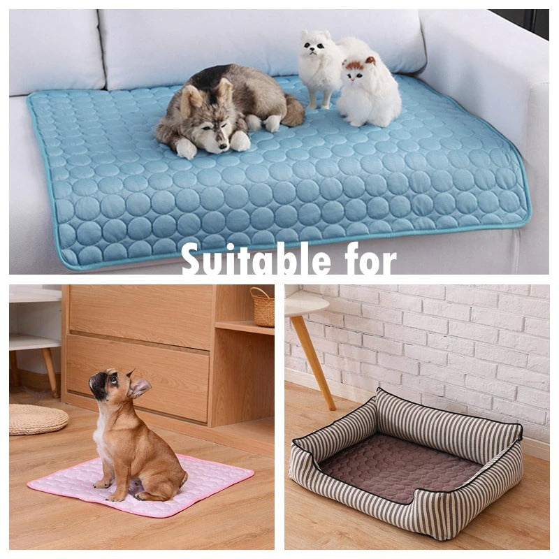 Dog Cooling Mat Cooling Pad for Pets Chilly Pad for Kennels, Crates, Cars, Indoor & Outdoor Ice Silk Mat Cooling Blanket Cushion Non-Toxic Breathable Sleep Bed Beach
