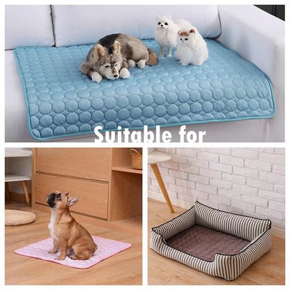 Dog Cooling Mat Cooling Pad for Pets Chilly Pad for Kennels, Crates, Cars, Indoor & Outdoor Ice Silk Mat Cooling Blanket Cushion Non-Toxic Breathable Sleep Bed Beach